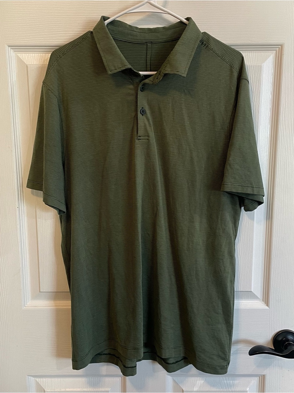 Lululemon Mens Evolution Polo Green Stripe Golf Shirt Medium Flawed